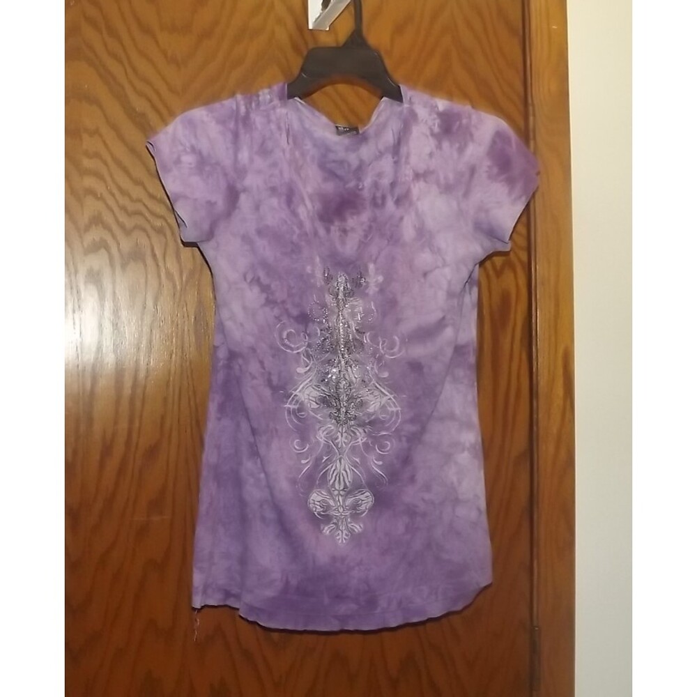 Vintage Sledge USA Purple Rhinestone T-Shirt Top Size XL Y2K 3/4 Sleeve 90s Goth